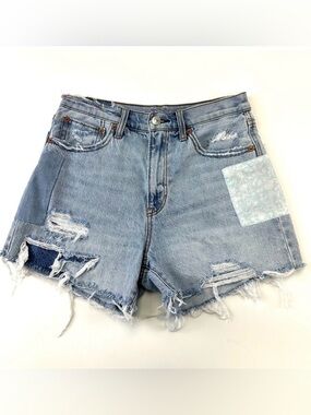 American Eagle 90s Boyfriend Jean shorts size 2 High Rise cutoff patchwork denim